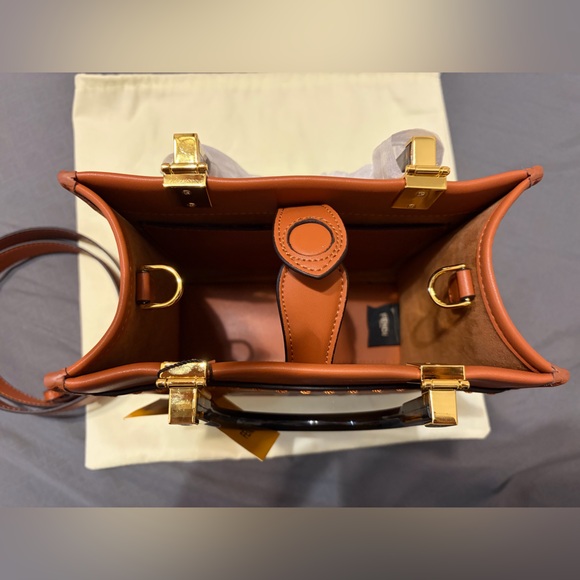 Fashion Brown Mono Italian Leather Sunshine SmallTote W/ Tortoiseshell Handles - Picture 8 of 16